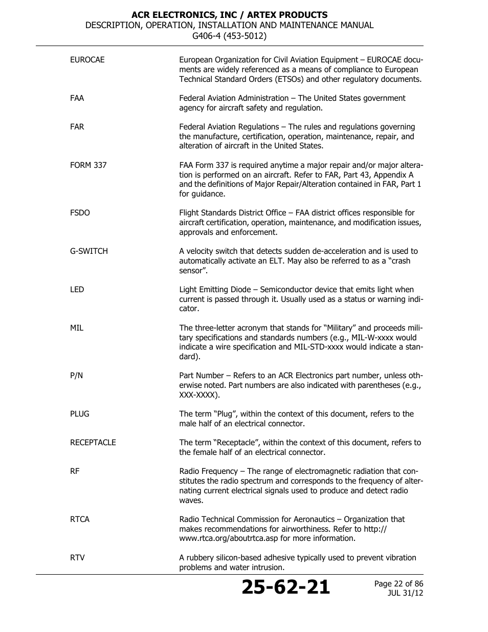 ACR&Artex G406-4 ELT User Manual | Page 22 / 86