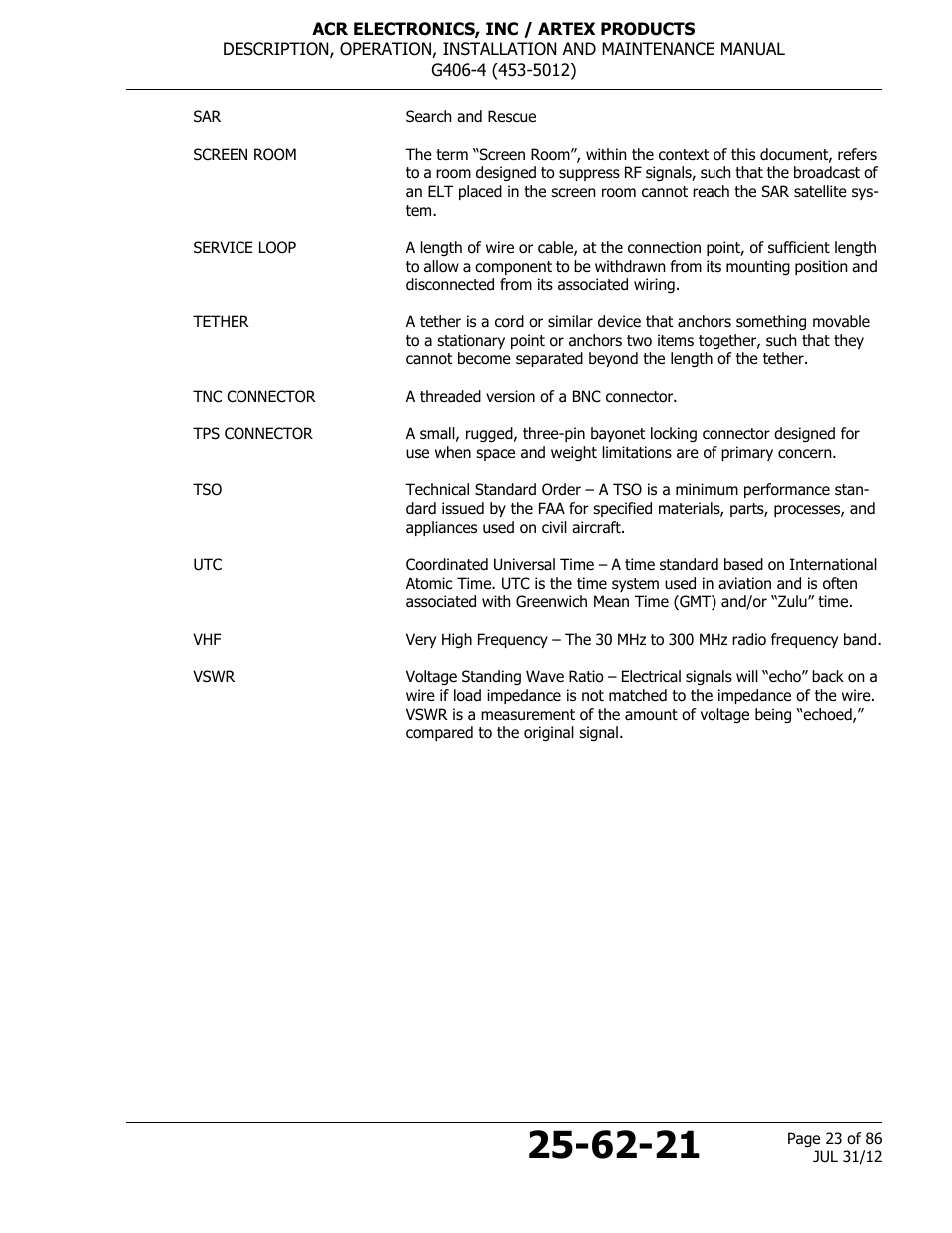 ACR&Artex G406-4 ELT User Manual | Page 23 / 86