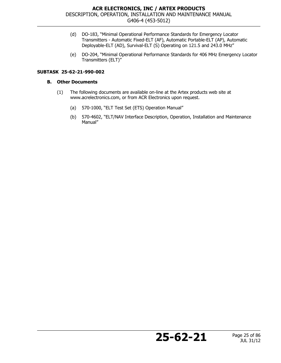 B. other documents | ACR&Artex G406-4 ELT User Manual | Page 25 / 86