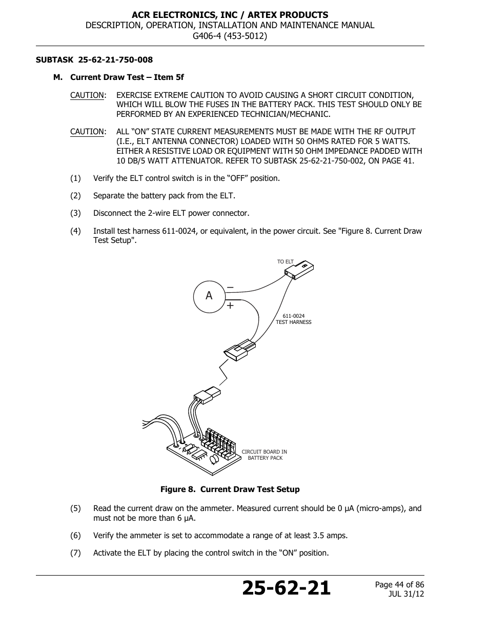 M. current draw test – item 5f, Figure 8. current draw test setup | ACR&Artex G406-4 ELT User Manual | Page 44 / 86