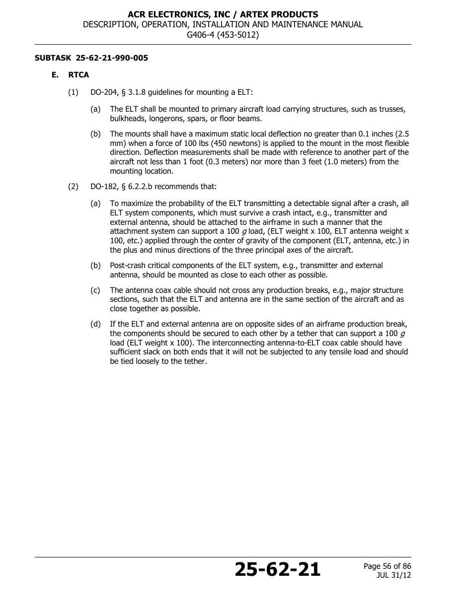 E. rtca | ACR&Artex G406-4 ELT User Manual | Page 56 / 86