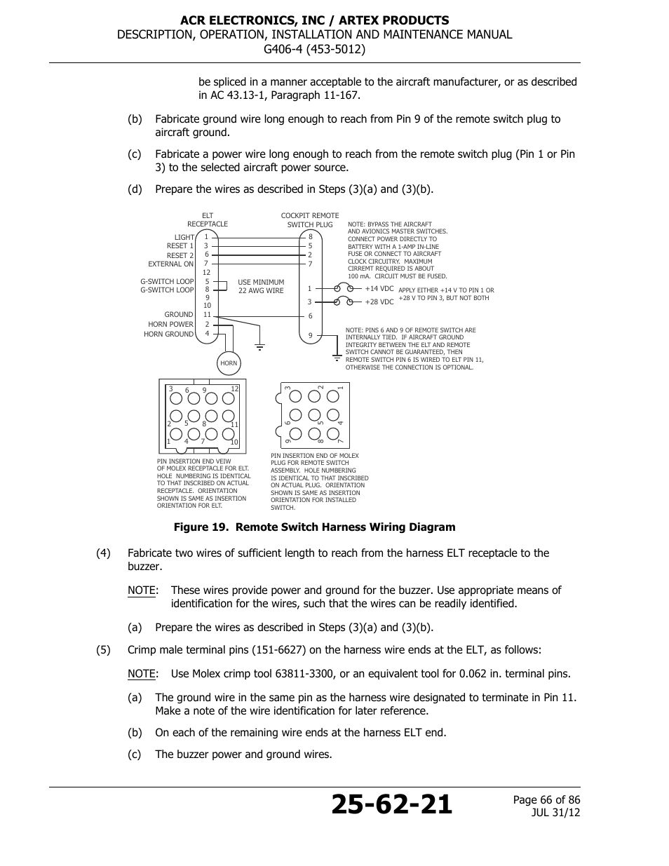 Figure 19. remote switch harness wiring diagram | ACR&Artex G406-4 ELT User Manual | Page 66 / 86