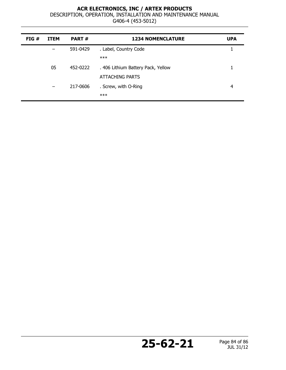 ACR&Artex G406-4 ELT User Manual | Page 84 / 86