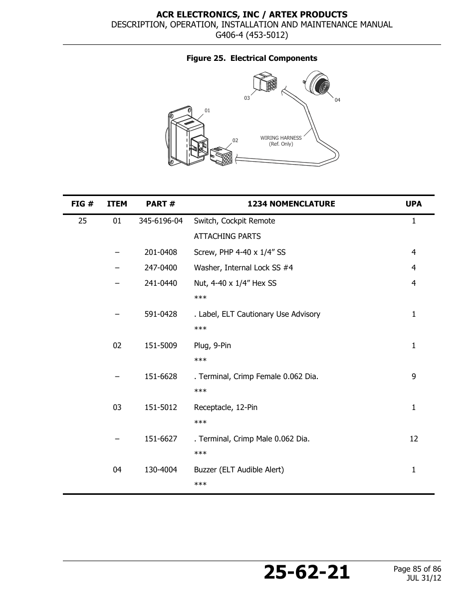 Figure 25. electrical components | ACR&Artex G406-4 ELT User Manual | Page 85 / 86