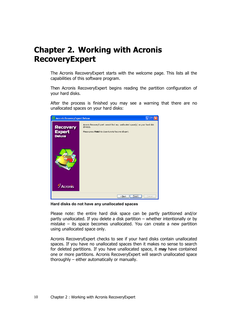 Working with acronis recoveryexpert, Hapter, Orking with | Cronis, Ecovery, Xpert, Chapter 2. working with acronis recoveryexpert | Acronis Recovery Expert User Manual | Page 10 / 20