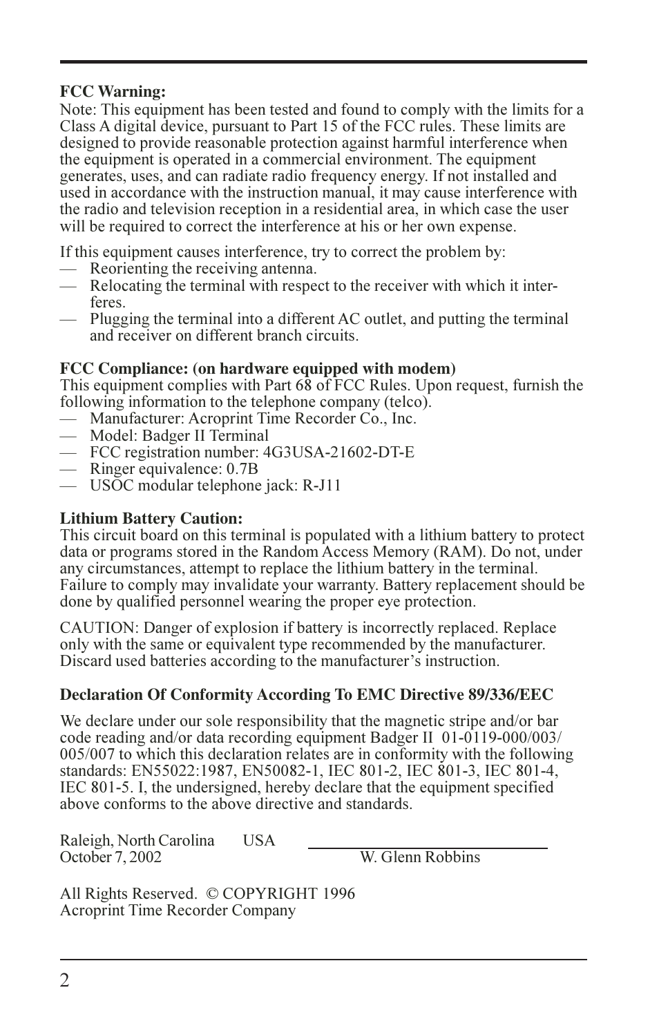 Acroprint Data Collection Terminal (ADCT) User Manual | Page 2 / 28