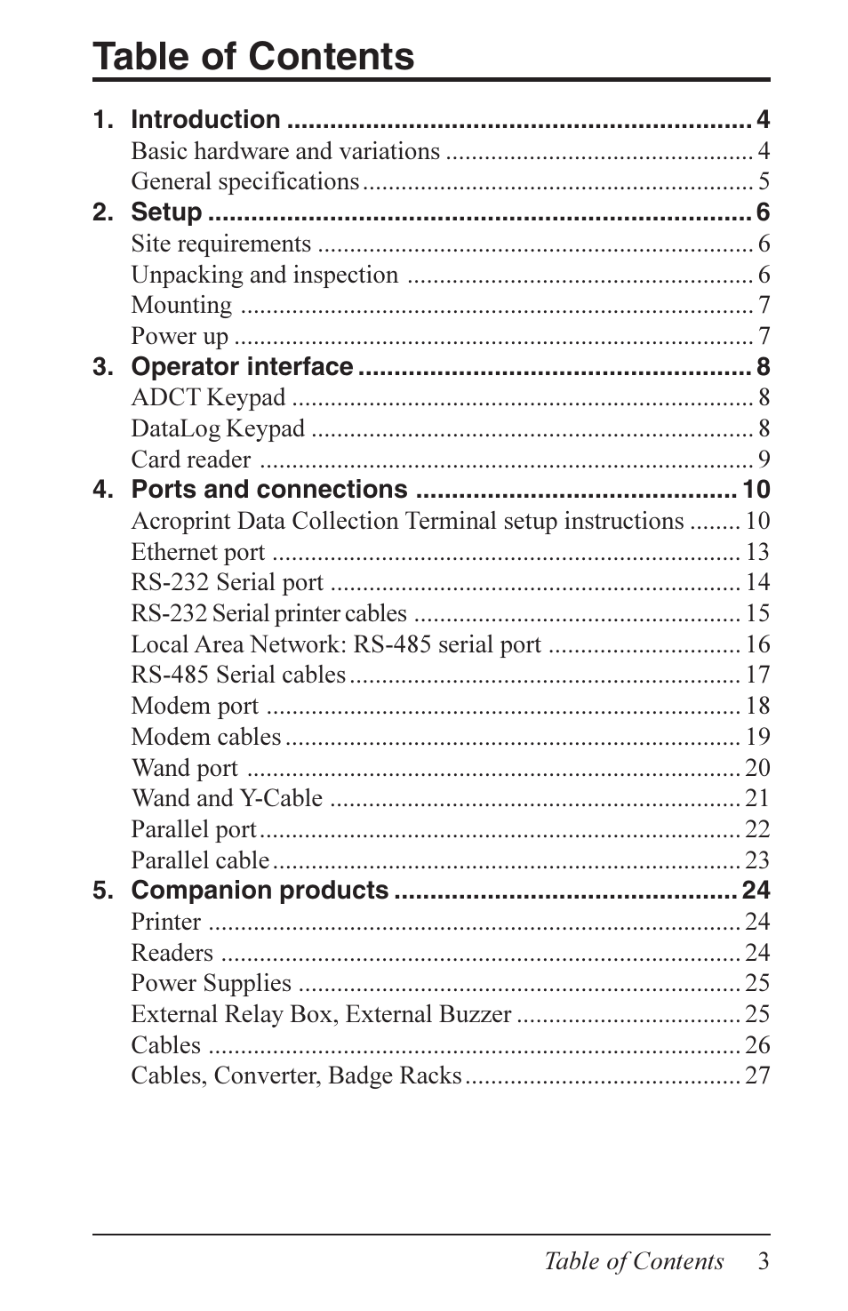 Acroprint Data Collection Terminal (ADCT) User Manual | Page 3 / 28