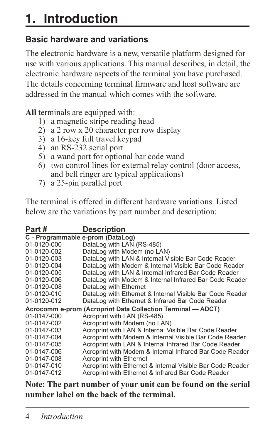 Introduction | Acroprint Data Collection Terminal (ADCT) User Manual | Page 4 / 28