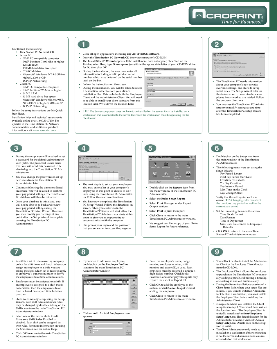 Acroprint TimeStation PC Network User Manual | 2 pages