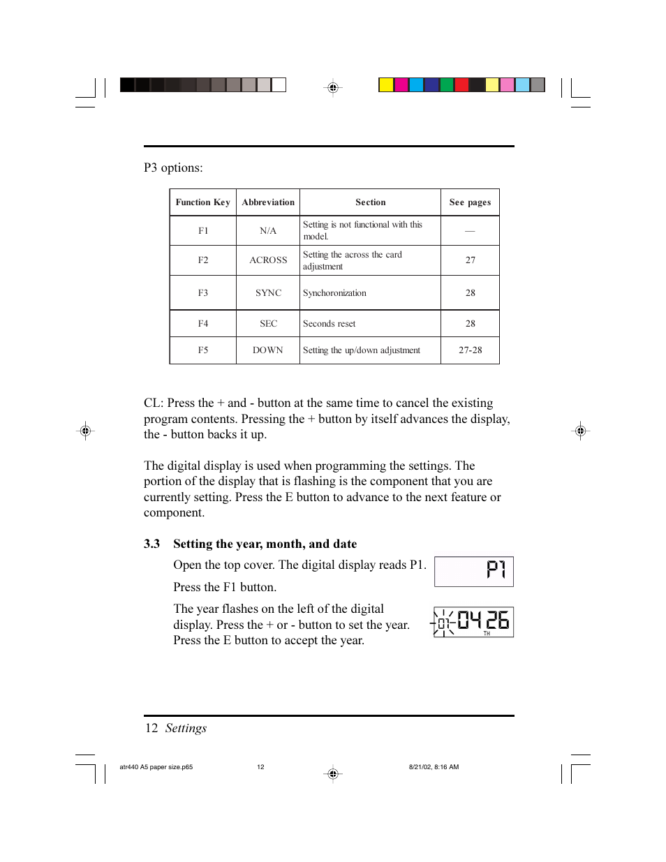 Settings | Acroprint ATR440 Payroll Recorder User Manual | Page 12 / 36