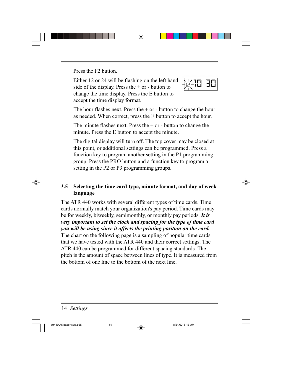Acroprint ATR440 Payroll Recorder User Manual | Page 14 / 36