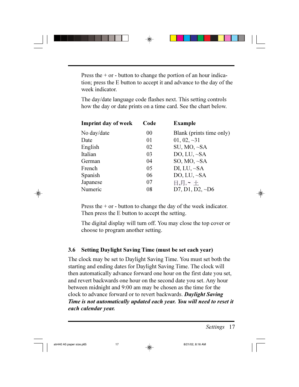 Acroprint ATR440 Payroll Recorder User Manual | Page 17 / 36