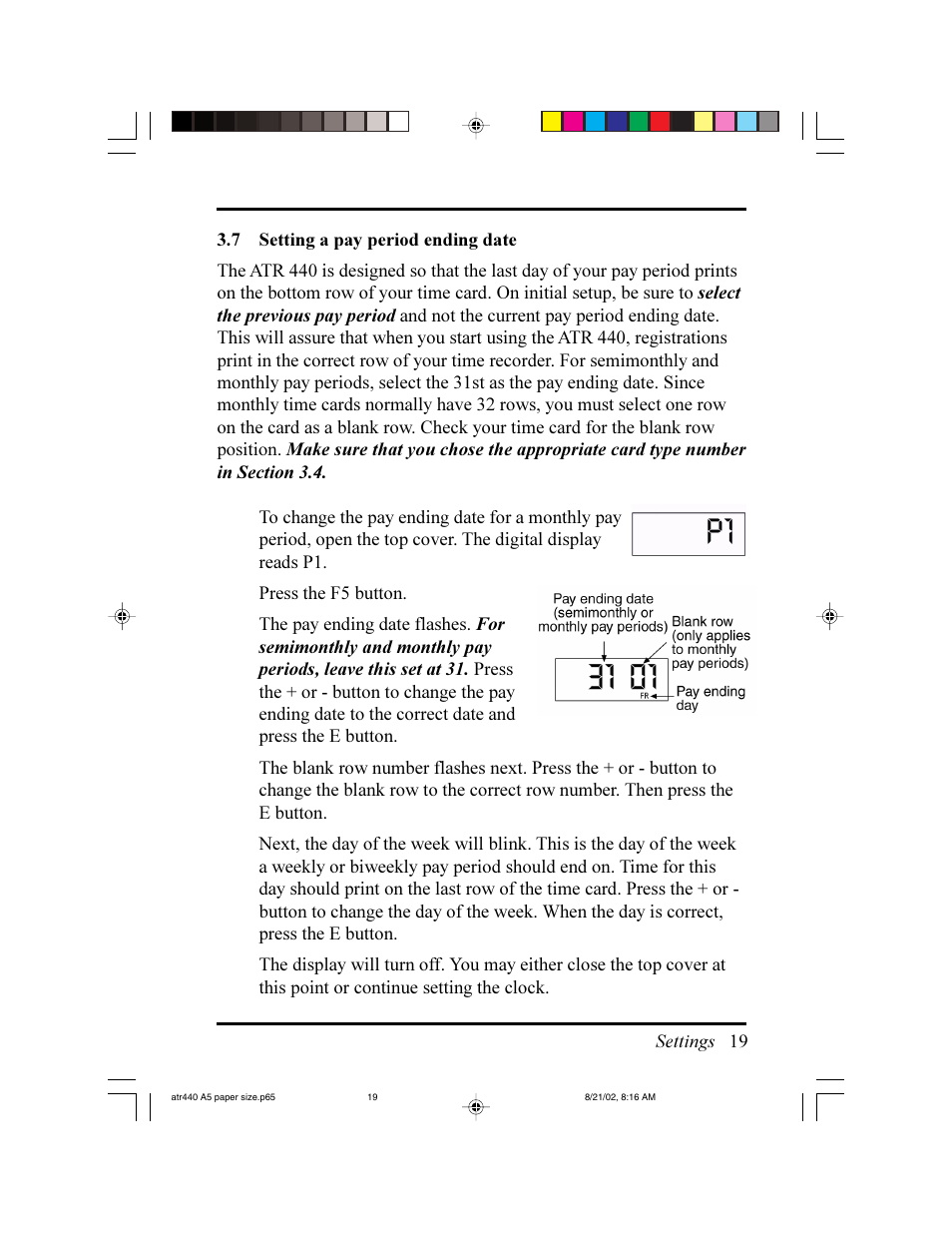 Acroprint ATR440 Payroll Recorder User Manual | Page 19 / 36