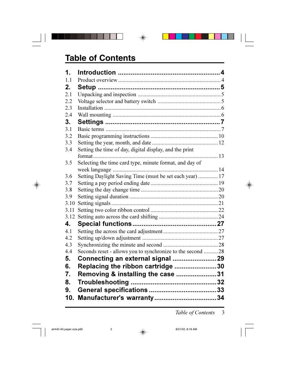 Acroprint ATR440 Payroll Recorder User Manual | Page 3 / 36