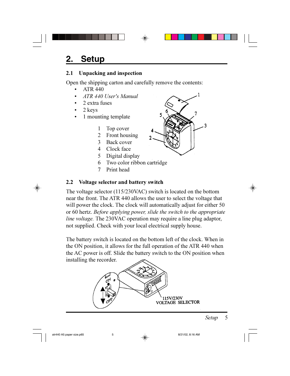 Setup | Acroprint ATR440 Payroll Recorder User Manual | Page 5 / 36