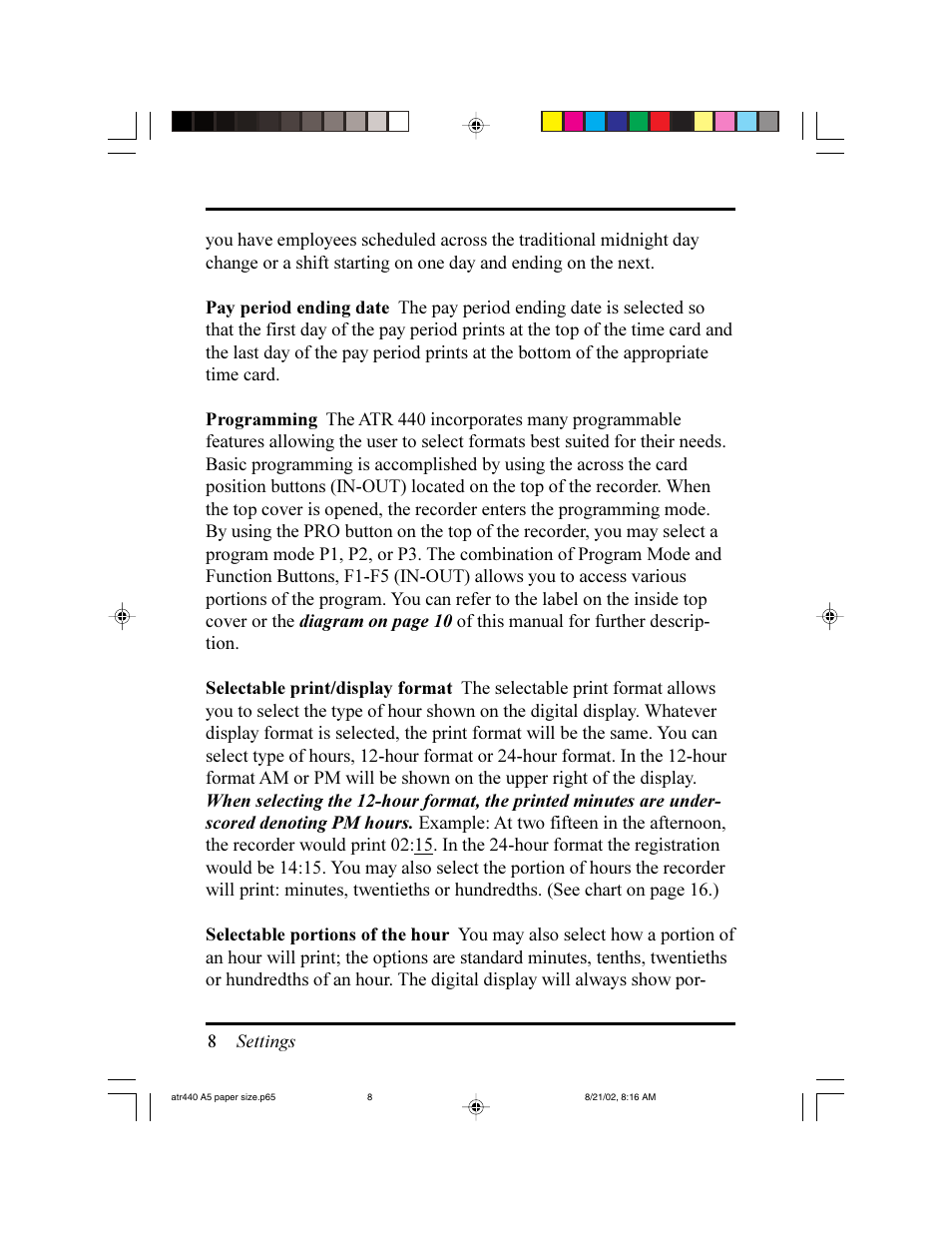 Acroprint ATR440 Payroll Recorder User Manual | Page 8 / 36