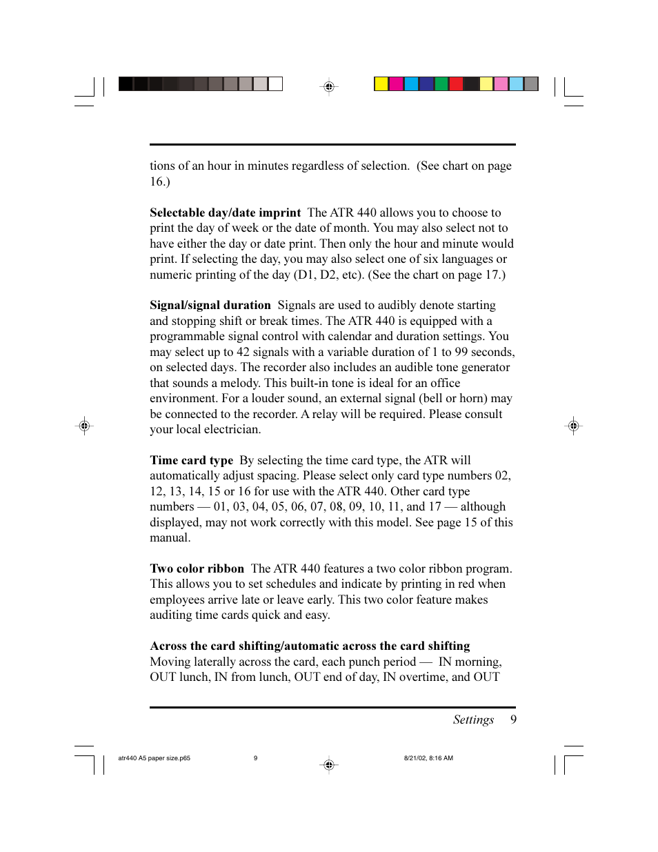 Acroprint ATR440 Payroll Recorder User Manual | Page 9 / 36
