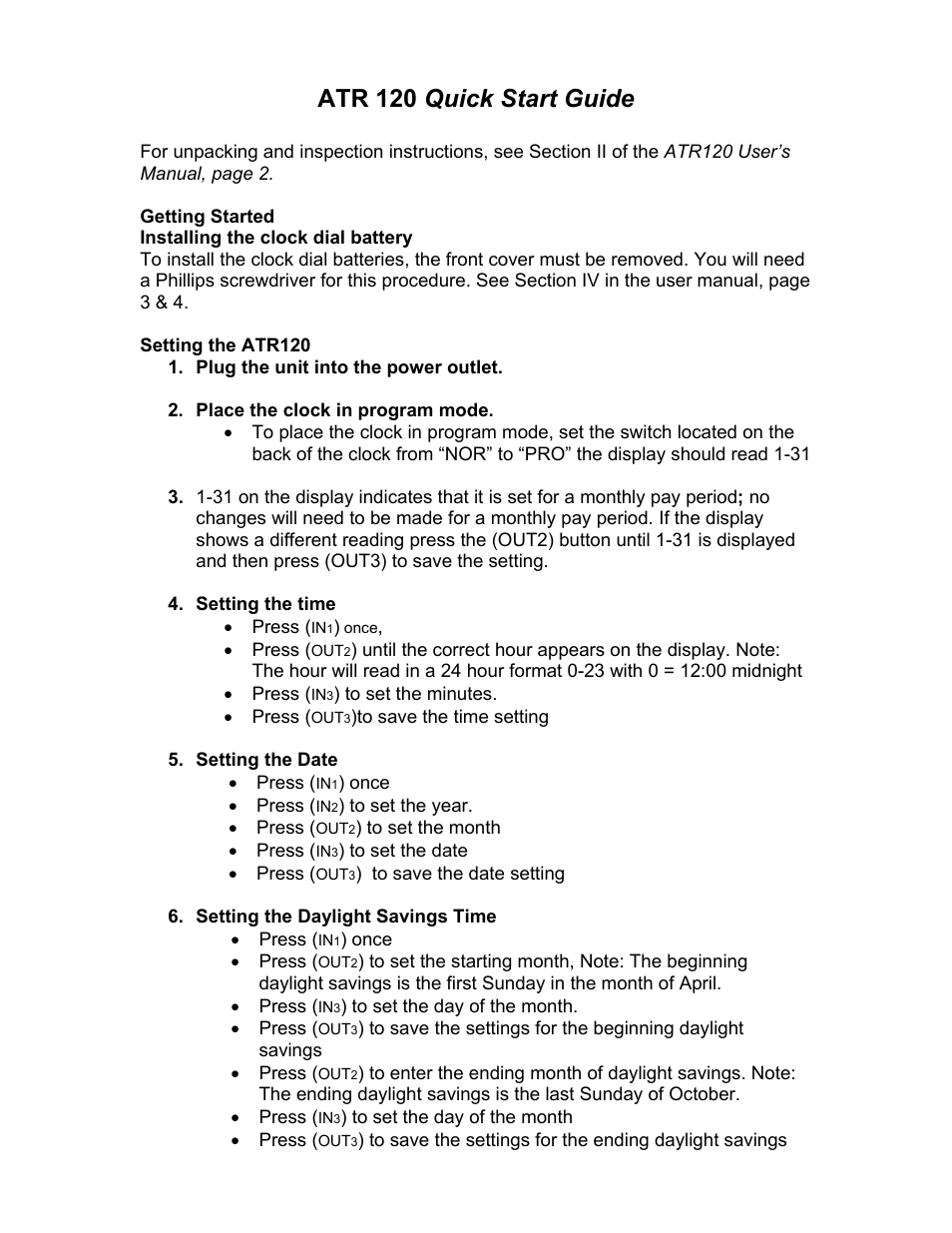 Acroprint ATR120 Time Clock User Manual | 2 pages