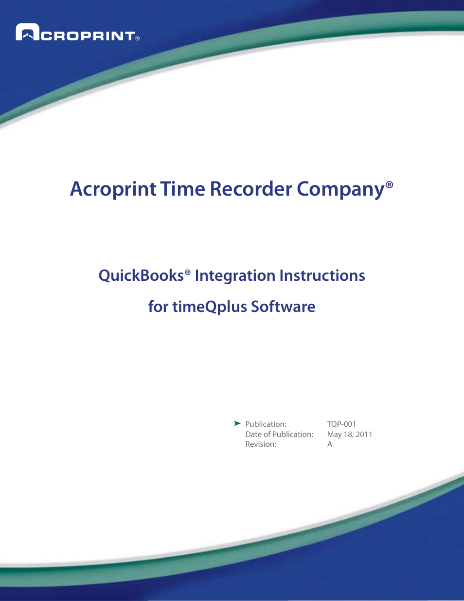 Acroprint QuickBooks Integration Instructions (software version 3.x) User Manual | 30 pages