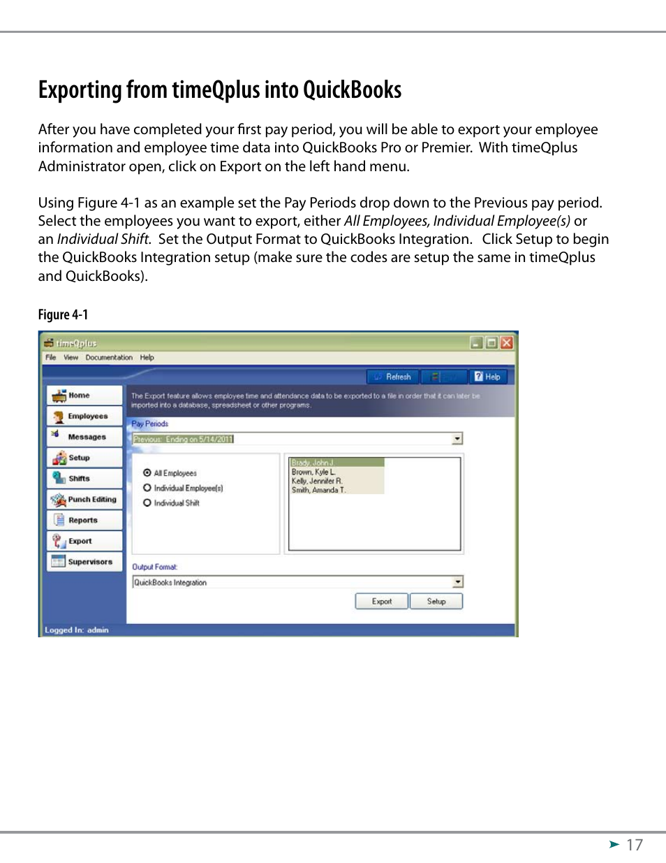 Exporting from timeqplus into quickbooks | Acroprint QuickBooks Integration Instructions (software version 3.x) User Manual | Page 17 / 30