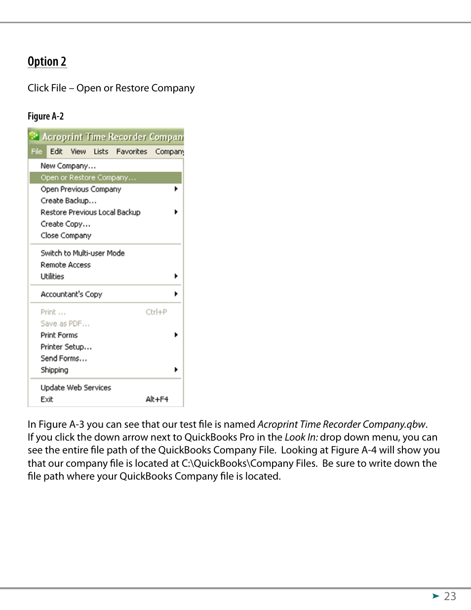 Option 2 | Acroprint QuickBooks Integration Instructions (software version 3.x) User Manual | Page 23 / 30