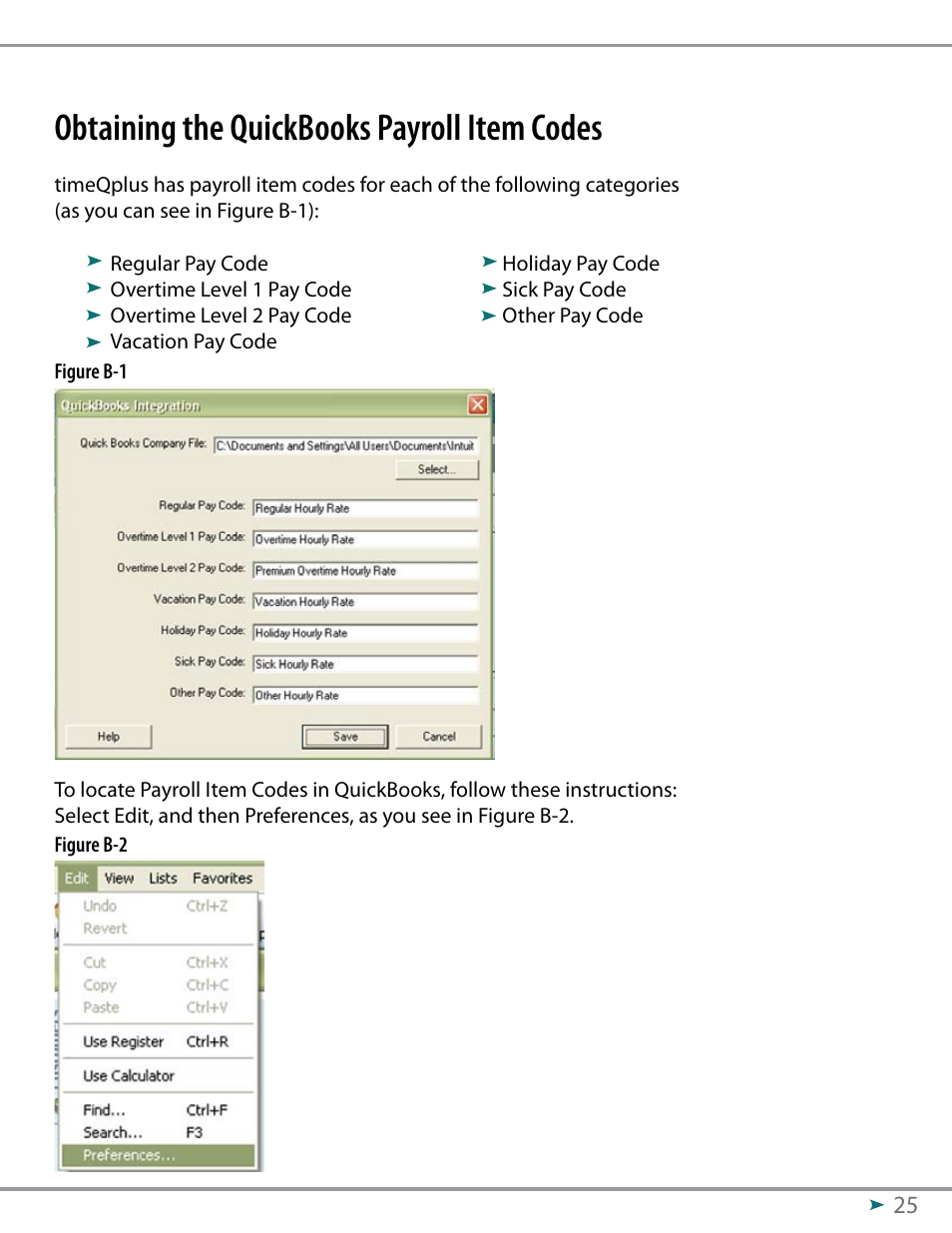 Obtaining the quickbooks payroll item codes | Acroprint QuickBooks Integration Instructions (software version 3.x) User Manual | Page 25 / 30