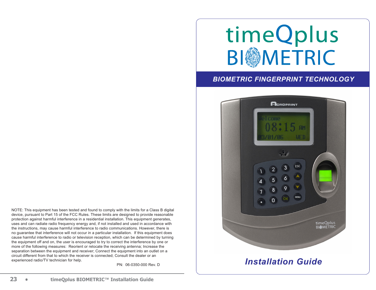 Acroprint timeQplus Biometric (V2) Installation User Manual | 24 pages