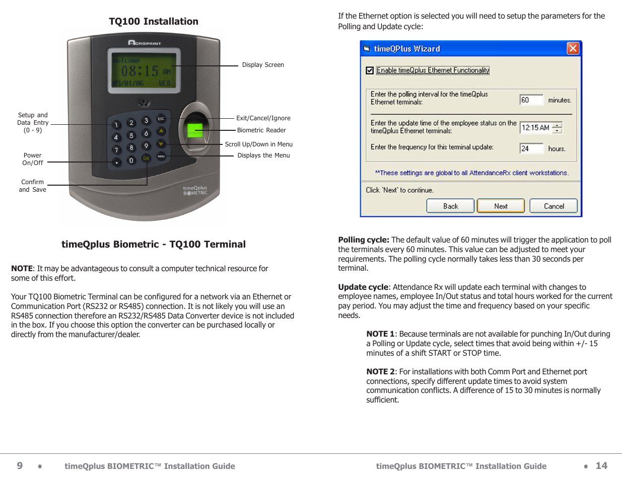 Acroprint timeQplus Biometric (V2) Installation User Manual | Page 10 / 24