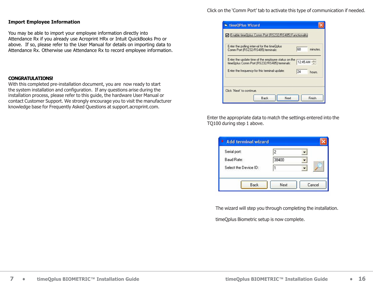 Acroprint timeQplus Biometric (V2) Installation User Manual | Page 17 / 24