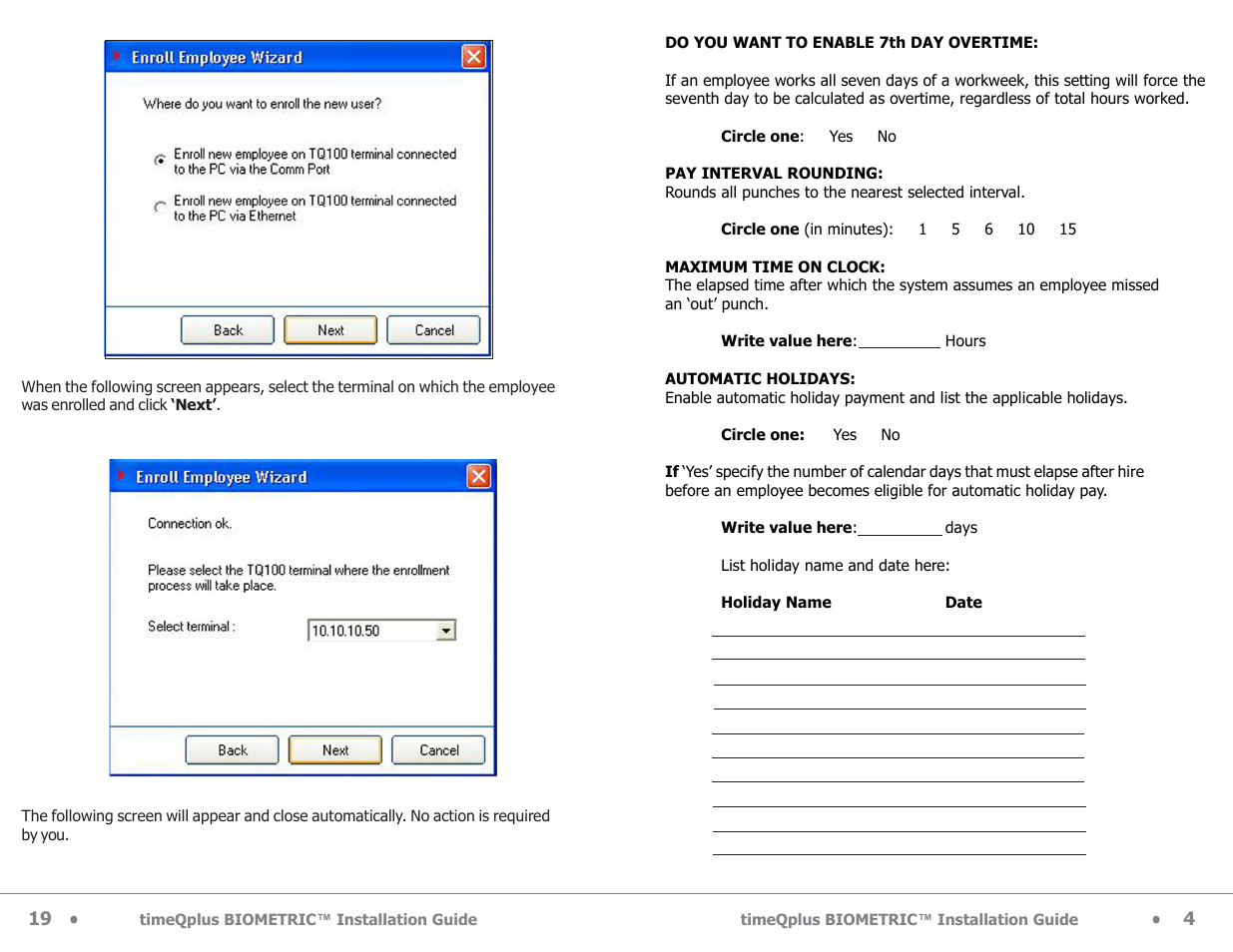 Acroprint timeQplus Biometric (V2) Installation User Manual | Page 20 / 24