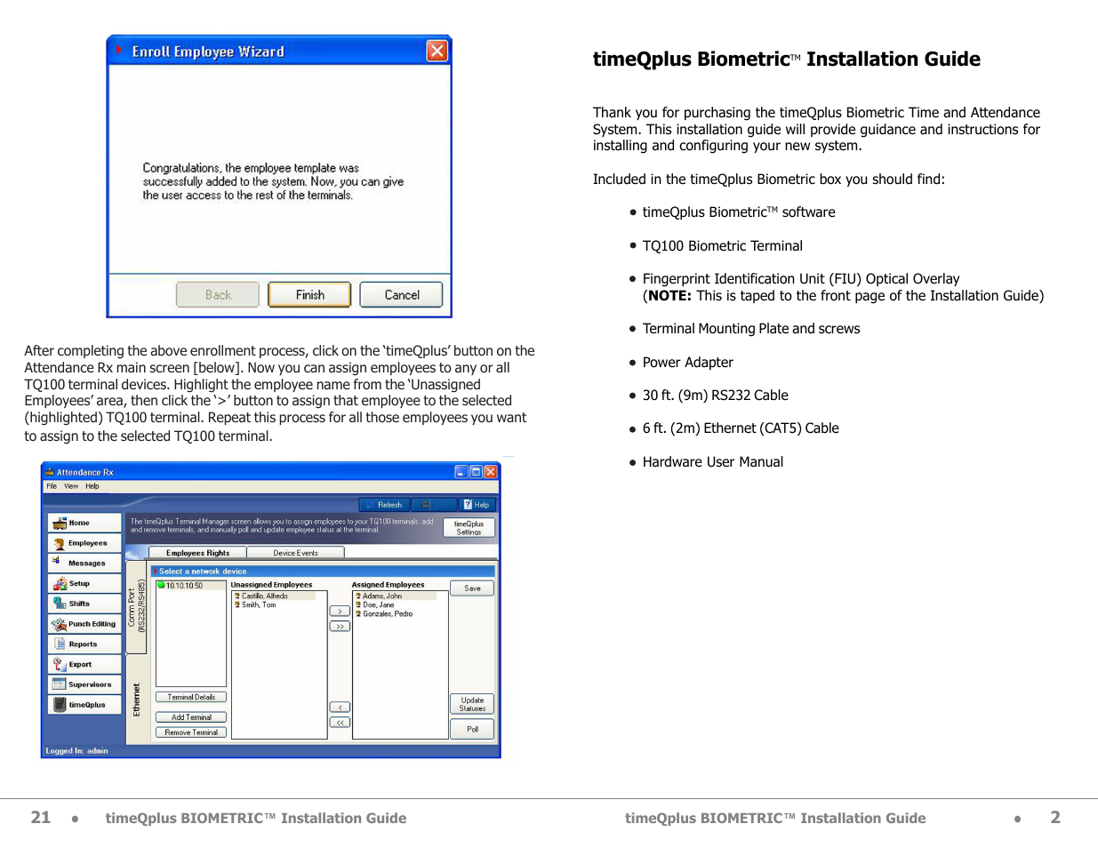 Timeqplus biometric, Installation guide | Acroprint timeQplus Biometric (V2) Installation User Manual | Page 22 / 24