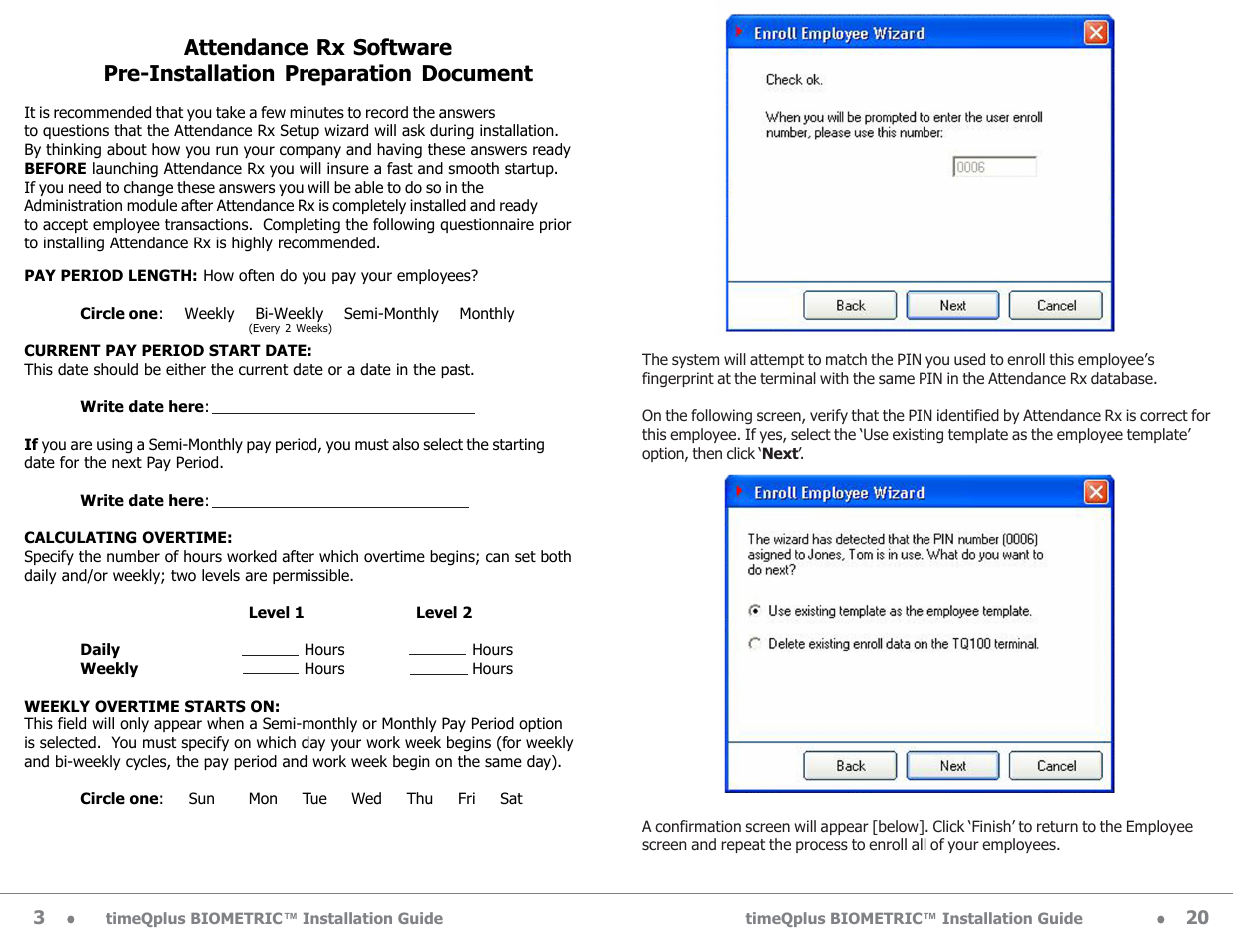 Acroprint timeQplus Biometric (V2) Installation User Manual | Page 4 / 24