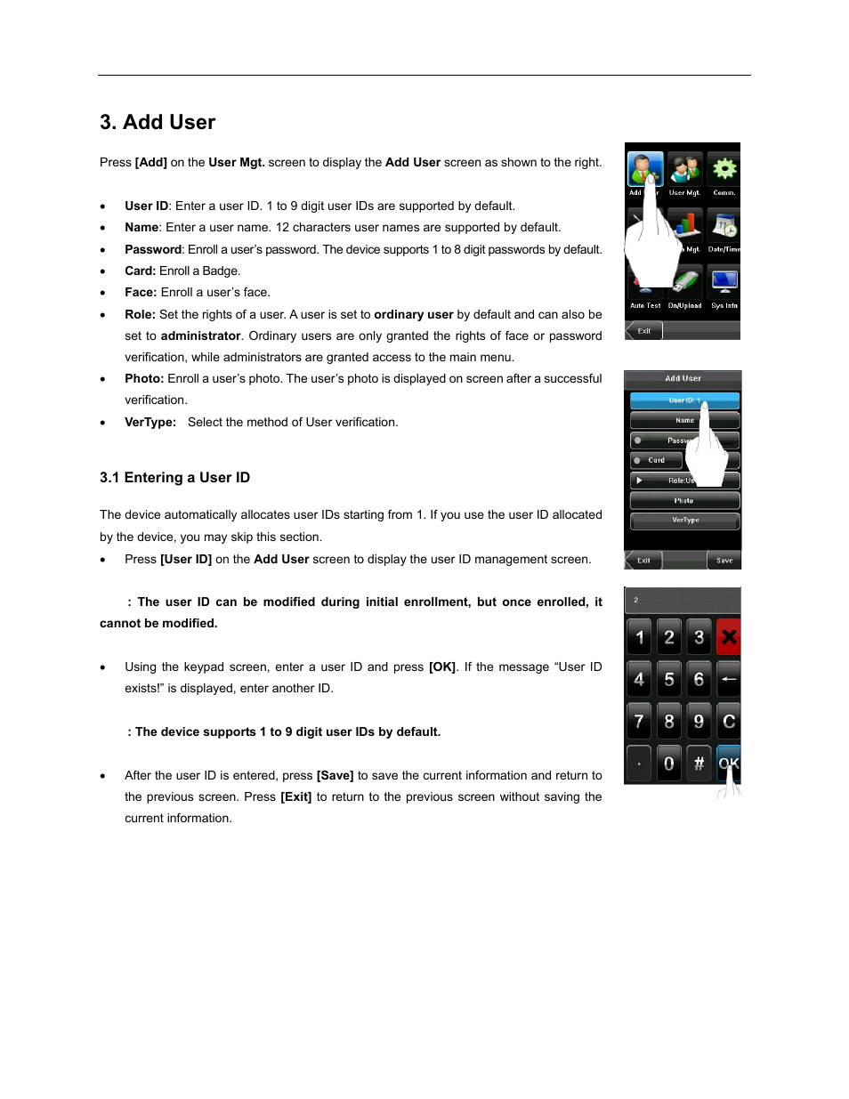 Add user | Acroprint TQ600F (software version 4.x and above) User Manual | Page 17 / 45