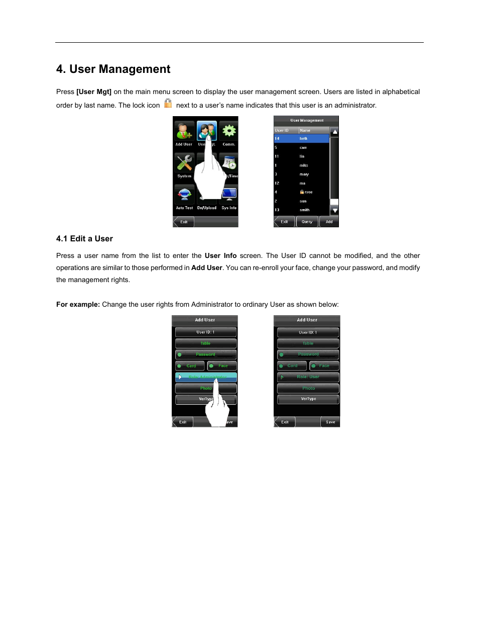 User management | Acroprint TQ600F (software version 4.x and above) User Manual | Page 22 / 45
