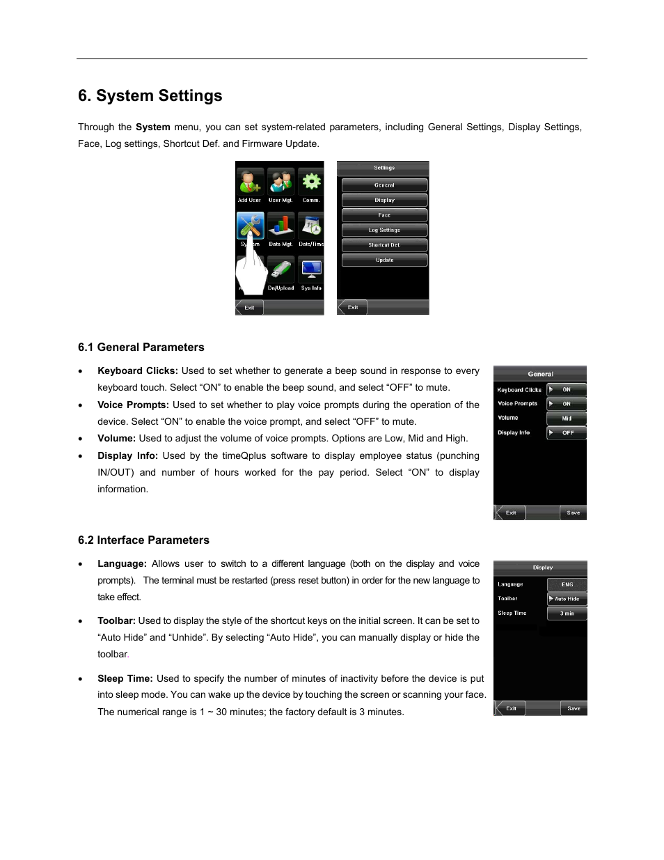 System settings | Acroprint TQ600F (software version 4.x and above) User Manual | Page 25 / 45