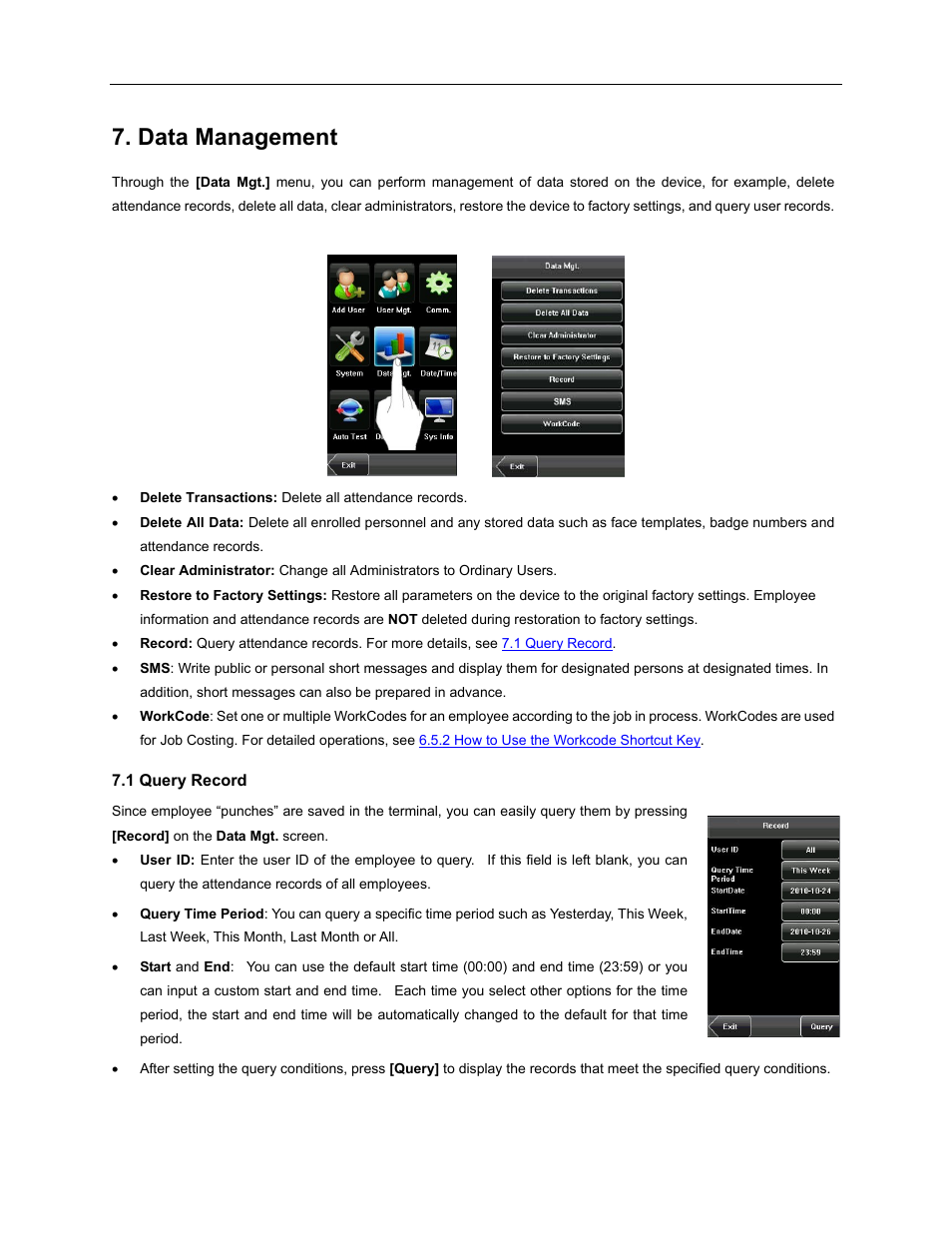 Data management | Acroprint TQ600F (software version 4.x and above) User Manual | Page 30 / 45