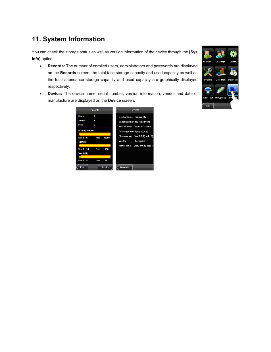 System information | Acroprint TQ600F (software version 4.x and above) User Manual | Page 41 / 45