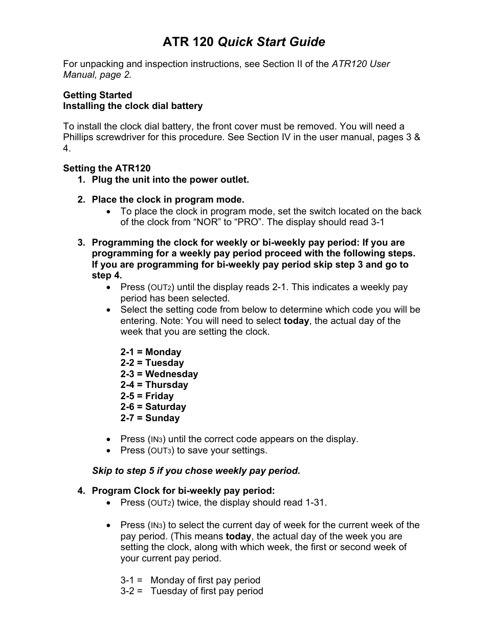 Acroprint ATR120 Time Clock User Manual | 3 pages