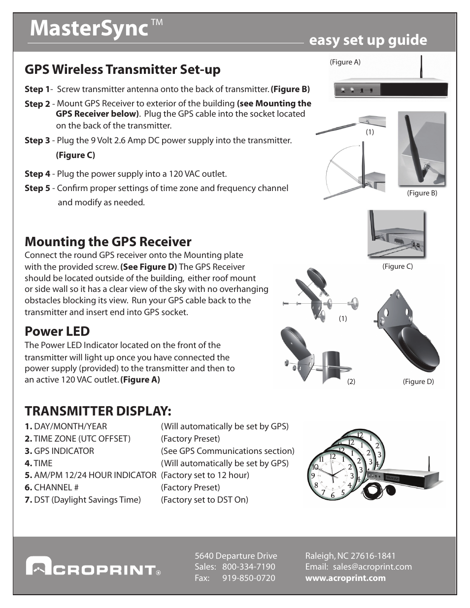 Acroprint MasterSync Wireless Synchronized Clock Systems User Manual | 1 page
