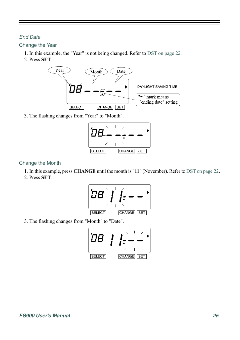 End date, Change the year, Change the month | Acroprint ES900 Electronic Time Recorder User Manual | Page 31 / 80