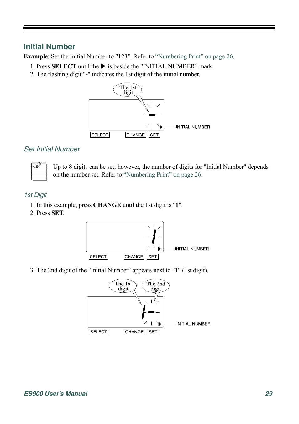 Initial number, Set initial number, 1st digit | Acroprint ES900 Electronic Time Recorder User Manual | Page 35 / 80