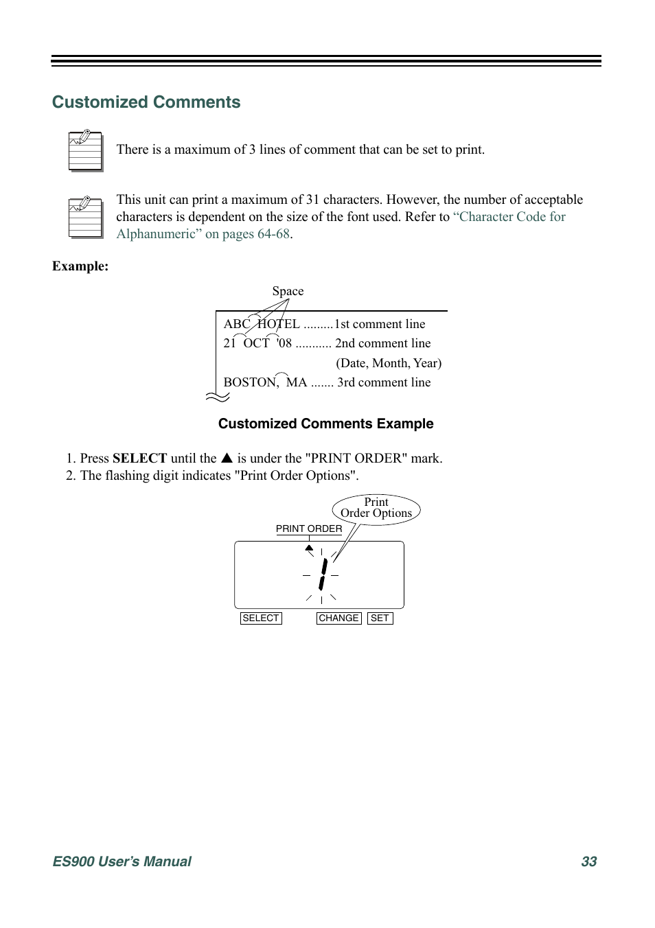 Customized comments | Acroprint ES900 Electronic Time Recorder User Manual | Page 39 / 80