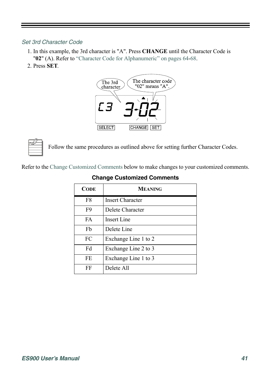 Set 3rd character code | Acroprint ES900 Electronic Time Recorder User Manual | Page 47 / 80