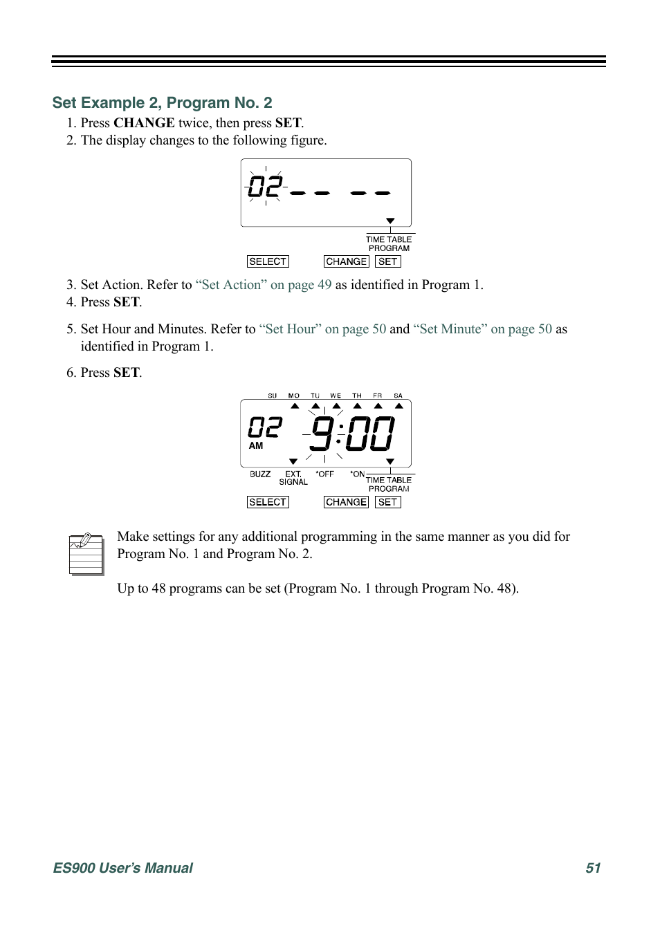 Set example 2, program no. 2 | Acroprint ES900 Electronic Time Recorder User Manual | Page 57 / 80