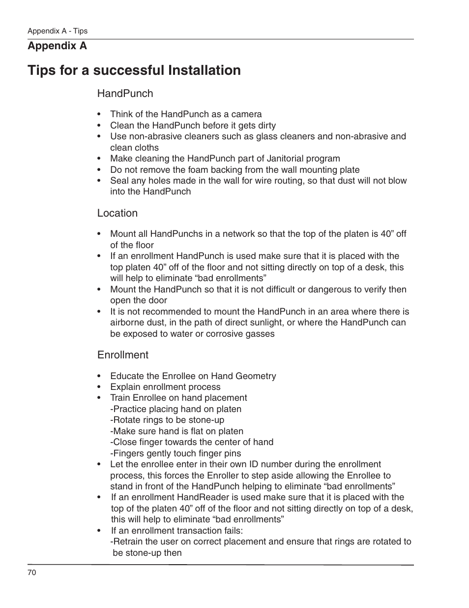 Tips for a successful installation | Acroprint HandPunch 4000 User Manual | Page 72 / 101