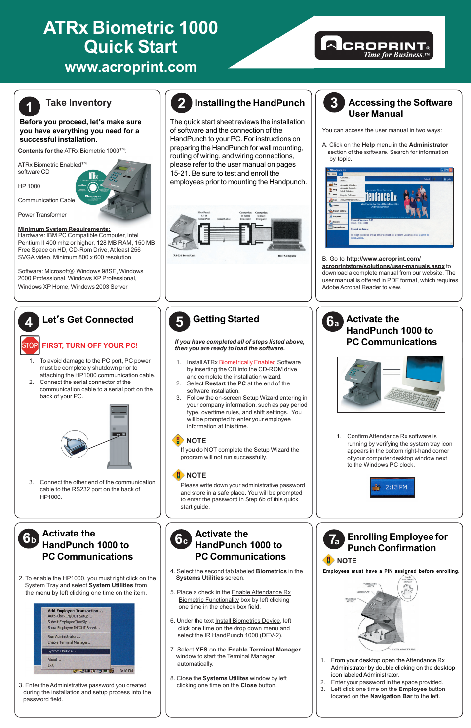 Acroprint ATRx Biometric 1000 User Manual | 2 pages