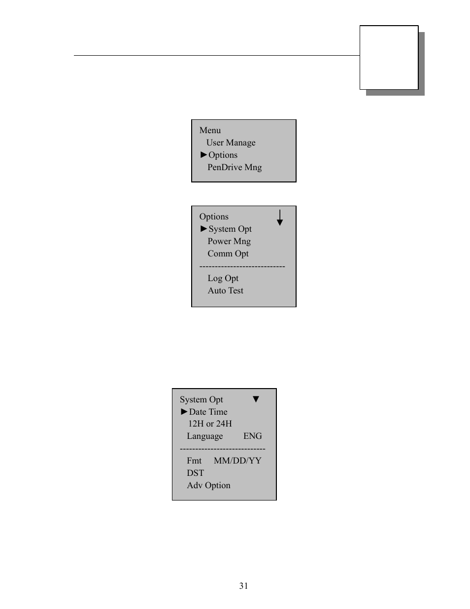 Options | Acroprint TQ600 (software version 4.x and above) User Manual | Page 37 / 58
