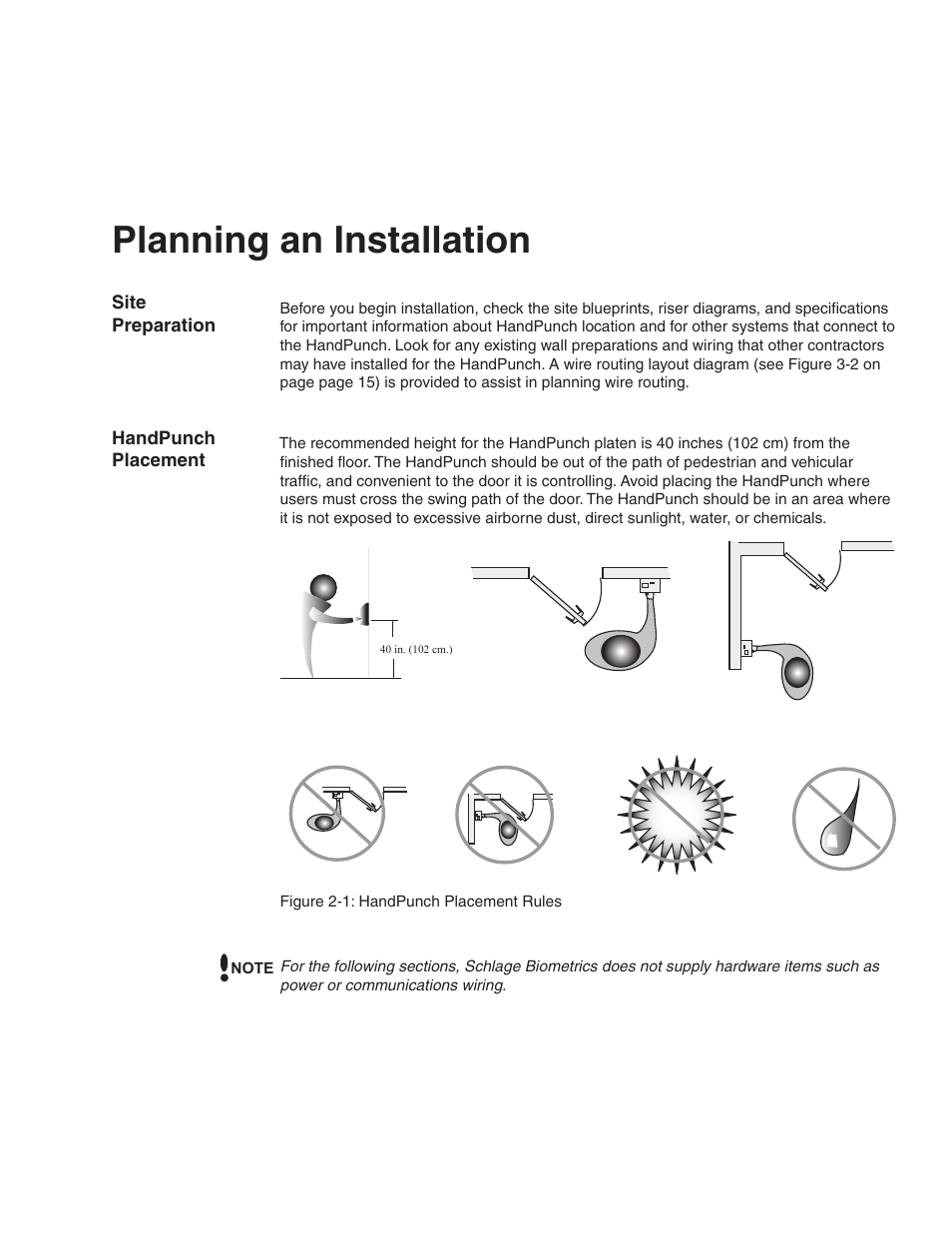 Planning an installation, Site preparation, Handpunch placement | Acroprint HandPunch 2000 User Manual | Page 10 / 62