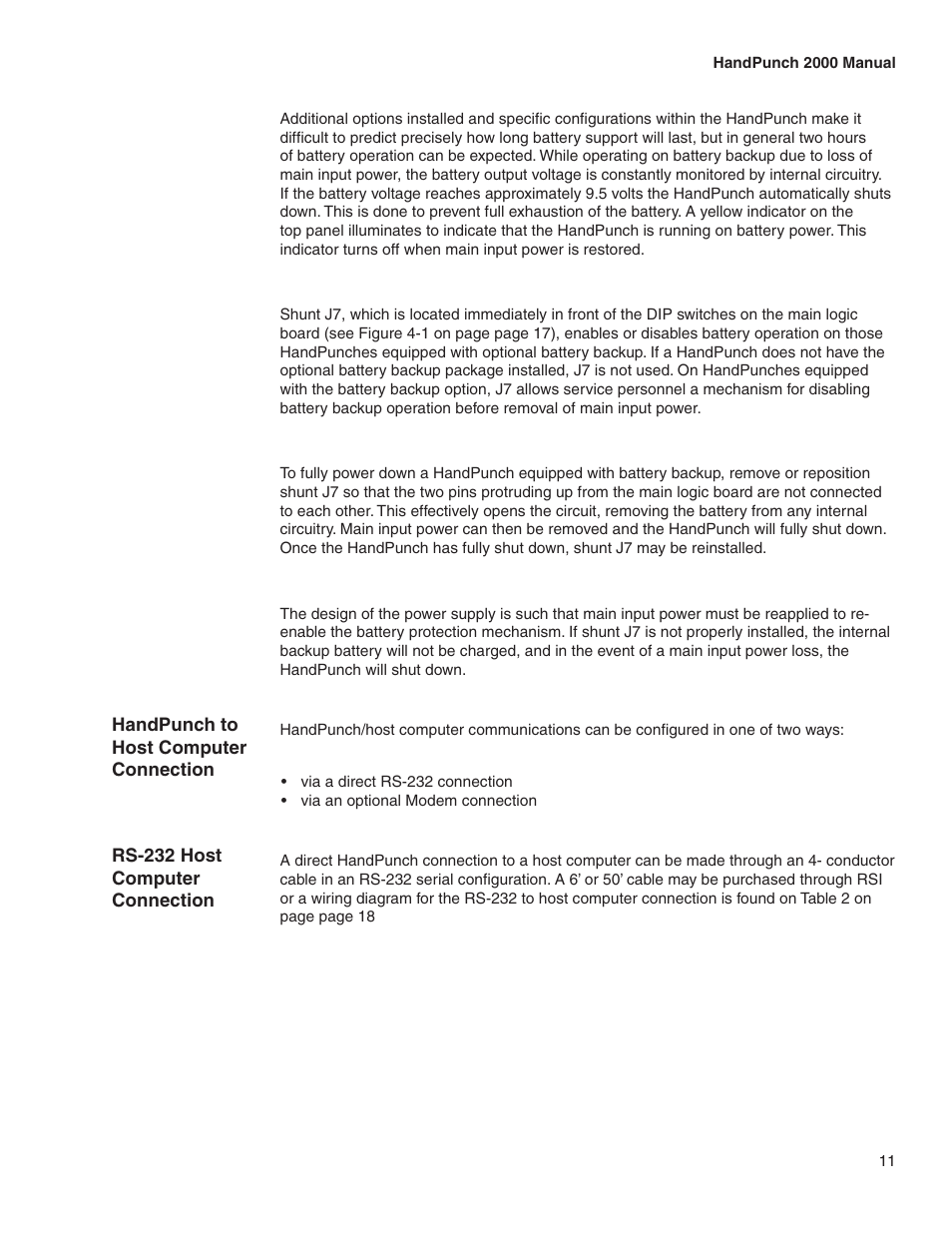 Handpunch to host computer connection, Rs-232 host computer connection | Acroprint HandPunch 2000 User Manual | Page 12 / 62
