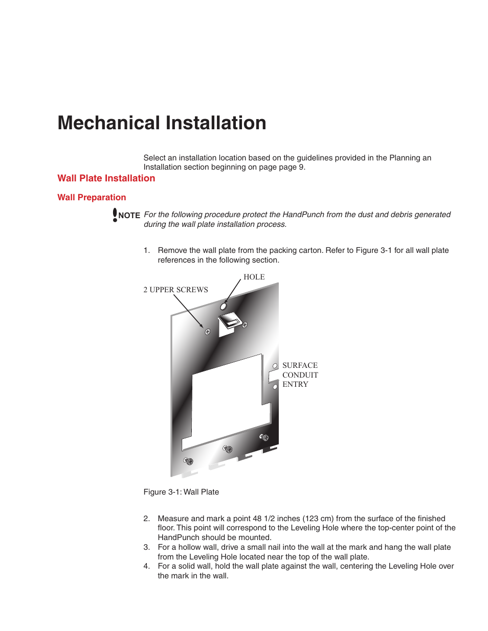 Mechanical installation, Wall plate installation | Acroprint HandPunch 2000 User Manual | Page 14 / 62